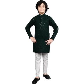 طقم بيجامة كورتا عمل مرآة مطرزة بالترتر بالكامل هندي عرقي للأطفال من AHHAAAAA للأطفال والأولاد in Kuwait