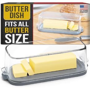 Eparé Butter Dish with Lid for Countertop - Large Covered Plastic Butter Dish - Butter Tray with Lid - Butter Holder, Dishes, Keeper, & Container