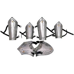 Medieval Iron Steel Gorget ~ Arm Guards Vambraces Set ~ Leg Greaves Guards Set German Gladiator Burgonet Helmet European Kettle Hate Viking