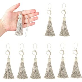 8 Pack Tassel 24cm/ 9.5 Inch Key Tassel with Loops, Handmade Twisted Tassel Craft, DIY Accessories for Home Decoration (Dark Beige,8P)