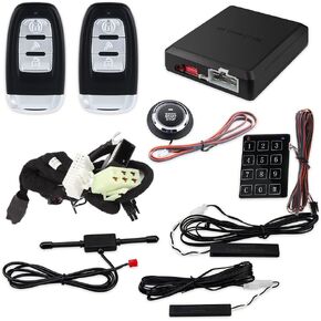 EASYGUARD EC002PP Plug and Play Remote Starter with PKE Passive keyless Entry, Push Start Button, Fit for Key Start Gas Engine Jeep Wrangler 10-18 only firmware preloaded, with Bypass