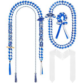 18 Pcs Graduation Leis and Stole and Honor Cords 2025 Braided Necklace Adjustable for Student Graduation Gifts Party Supplies(White and Pink)