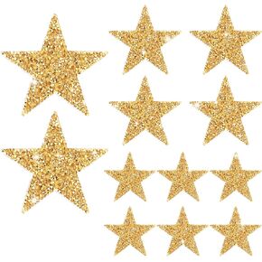 12pcs Star Iron On Patches Rhinestone Gold Stickers Adhesive Applique Stars Glitter Crystal Patches Sequin Vintage Patch Fabric Patch for Clothing,Jeans,Jackets,Caps,Dress,Bag,DIY Clothing Repair