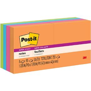 Post-it Super Sticky Notes, 2 in x 2 in, 8 Pads, 2x the Sticking Power, Rio de Janeiro Collection, Bright Colors (Orange, Pink, Blue, Green), Recyclable (622-8SSAU)
