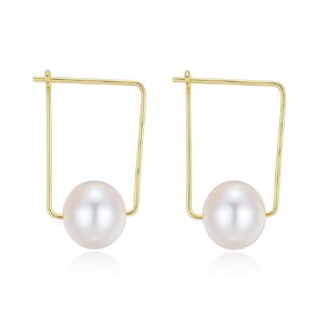Pearl Earrings,Metzakka Natural Freshwater Pearls Square Circle Hoop Earrings ideal Gift for Girls Women (Silver)