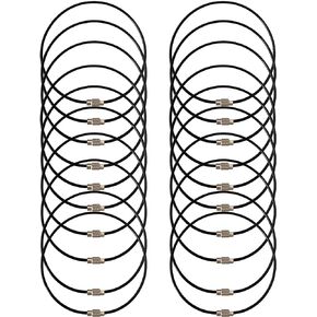 CrocSee Pack (20) Stainless Steel Wire Keychains Cable, Key Chain Rings, Heavy Duty Luggage Tag Loops Keepers 2mm Twist Barrel (Cable Length: 10 inches)