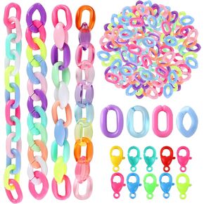 410PCS Acrylic Linking Rings, Link Connectors, Assorted Color Open Link Rings, with Plastic Lobster Claw Clasps, for DIY Jewelry Making, Purse Eyeglass Jean Pocket Chain Lanyard