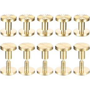 uxcell 10Pack Brass Chicago Screws, 4x6x10mm Flower Texture Flat Head Screw Back Binding Post Nail Stud Rivets Fastener for DIY Leather Craft Belt Strap