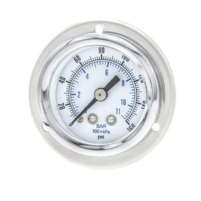 PIC Gauges 104D-158F Front Flanged Panel Mount Dry Pressure Gauge w/ Chrome Plated Steel Case, Brass Internals, Chrome Bezel, Plastic Lens, 1.5" Dial, 0/160 psi Range, 1/8" Male NPT
