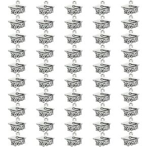 Mini 2024 Graduation Cap Charms Metal Year Letter Pendant Graduation Tassel Charm for Bracelet Earring Necklace Keychain Ornaments Jewelry Making Tags Craft Supplies, 50PCS