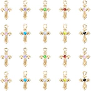 100Pcs 10Colors Rhinestone Tiny Cross Charms Alloy Crystal Mini Crucifix Pendant Beads for Catholic Jewelry Making Necklace Bracelet Earring Keychain DIY Gift Idea Handmade