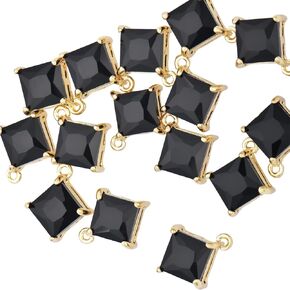Pack of 20 Cubic Color Tinted Crystal Charms Bulk Gold Plated Square Pendants for Bracelets DIY Jewelry Making Supplies
