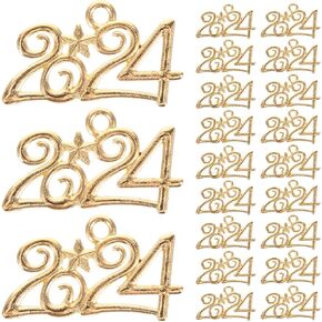NUOBESTY 50pcs 2024 Pendant Alphabet Charms Keychain Charms Graduation Year Charm Year Signet Charms New Year