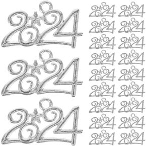 NUOBESTY 50pcs 2024 Pendant Alphabet Charms Keychain Charms Graduation Year Charm Year Signet Charms New Year