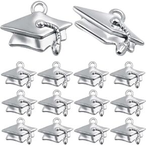50 Pieces Antique Silver Graduation Cap Pendant Charms Alloy Graduation Diploma Hanging Pendants for DIY Bracelets Necklace Jewelry Making Decoration Gifts