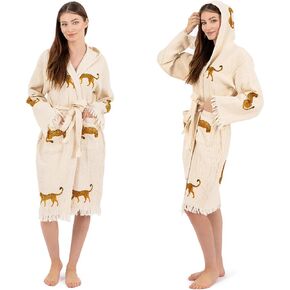 Evil Eye Kimono Handmade Hooded Boho Beachwear Cover Up Robe Kimono Bathrobe Cotton Cardigan For Spa, Gym, Pool, Beach