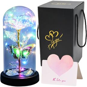 Mothers Day Galaxy Rose Gifts with Colorful LED Light in Glass Dome for Women and Mom Christmas Day Birthday, Eternal Flower Gift from Daughter Son
