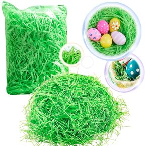 JLGKNEE 1/2 pound Easter oversized packaging, green grass recyclable paper, crumpled paper, shredded paper decoration, party decoration, Easter basket filling, creative Easter eggs, and gift packs