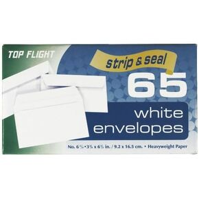 Top Flight Boxed Envelopes, Strip and Seal Closure, 3.75 x 6.75 Inches, White, 65 Envelopes per Box (6900116)