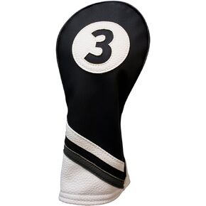 Golf Headcover Black and White Leather Style #3 Fairway Head Cover Fits Fairway Wood Clubs