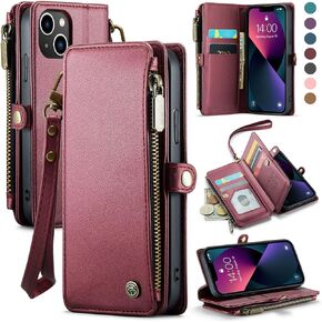 Defencase for iPhone 13 Mini Case, RFID Blocking for iPhone 13 Mini Wallet Case for Women Men with Card Holder, Zipper Strap Magnetic Flip PU Leather Cover for iPhone 13 Mini Phone Case, Purple