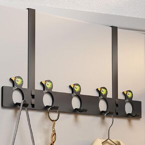 Woodpecker Pattern Door Hanger Hook, Over The Door Hooks Heavy-Duty Organizer on Bathroom Cabinet Cupboard-5 Hooks(Black, 1 Pack)