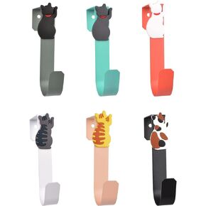 Over The Door Hooks, 6Pcs Sturdy Metal Single Over Door Hooks with Animal Decorative Over The Door Towel Rack for Hanging Towels, Clothes,Bags, Hats (Cat Decoration)