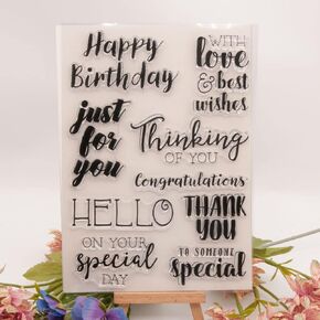 Large Greetings Blessing Words Thank You Happy Birthday Clear Stamps Transparent Silicone Stamp Album Cards Rubber Stamp for Card Making Decoration and DIY Scrapbooking