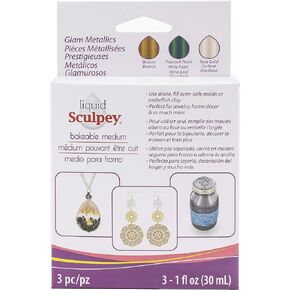 Liquid Sculpey Liquid Polymer Oven-Bake Clay, Glam Metallic Sampler Pack, Three 1 oz. bottles included, Rose Gold, Peacock Pearl and Bronze, Great for jewelry, DIY, mixed media and more!
