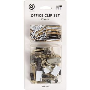 U Brands Classic Clips Set, Office Supplies, Black and White with Gold, Office Supplies, Paper and Binder Clips, 80 Count