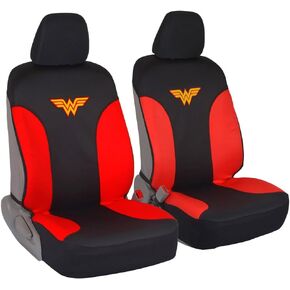 BDK DC Comics Wonder Woman Car Seat Covers - 100% Waterproof Front Pair Gray Black Fit Cover - Side Airbag Safe Protection for Car SUV Van Truck (WBSC1911)