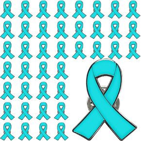 25/50/100/200 pcs Teal Ribbon Awareness Lapel Pins Ovarian Cervical Cancer Awareness pin Sexual Assault Awareness Brooch pin badge bulk