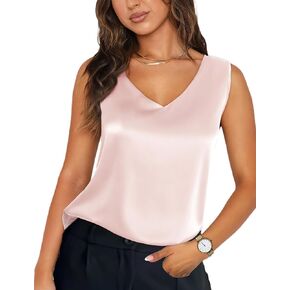 Womens Silk Satin Tank Tops V Neck Summer Tank Shirt, Ladies Sleeveless Blouses Camisole, Formal Basic Women Tops