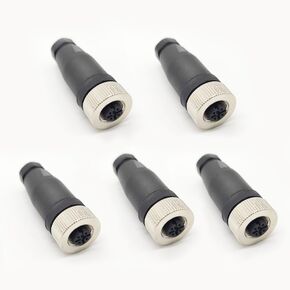 5Pcs M12 4 Pin Female Connector, Field Assembly Wireable Adapter 12mm IP67 Waterproof Straight Sensor A Code Unshiled Industrial Circular Connector for Electric Bicycles PG7 Cable 250V 4A