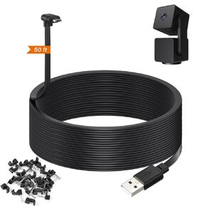 سلك طاقة weishan بطول 50 قدمًا متوافق مع كاميرا الأمان Wyze Cam Pan v3 - كابل تمديد شحن USB مسطح بطول 15 مترًا إلى Micro USB على شكل حرف L 90 درجة، أسود