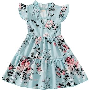 Toddler Baby Girl's Dress Ruffle Sleeve Floral Print Sundress Casual Holiday Dresses Summer Clothes Outfit