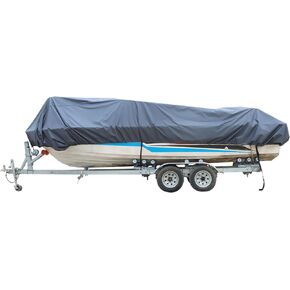 14-16ft 90 Beam Width Gray Heavy Duty PEVA Boat Cover Replacement for V-Hull Fishing Boat Tri-Hull Runabout Bass Boat Fish Ski Pro-Style Bass Boat