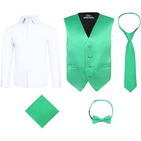 S.H. Churchill & Co. Boys Kelly Green 5 Piece Vest Set with White Dress Shirt - Includes Bow Tie, Long Tie, Pocket Hanky - Size 5