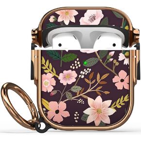 Maxjoy for Airpods Case Cover with Lock, Flower Airpod Case Lock Hard Protective Cute iPod Case for Women Men with Keychain Clip for AirPod 2nd 1st Generation Charging Case 2&1, Floral