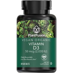 PlantFusion Organic Vegan Vitamin D3 + K2 5,000 IU, 50MCG – Vitamin D Sourced from Plant Based Lichen and Vitamin K2, for Immune Support and Bone Health - 60 Capsules