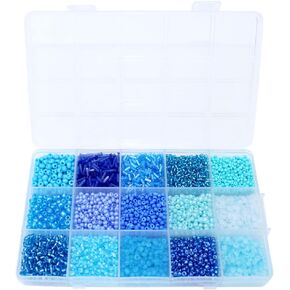 1Box(5055pcs) 2/3/4/7mm Blue Series Glass Seed Beads Mini Spacer Beads and Tube Beads Kit for DIY Arts Crafts Sewing Embroidery Clothing Jewelry Making