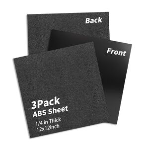 3 Pack ABS Plastic Sheet 1/4 Inch Thick 12" x 12"ABS Sheet Textured Plastic Front Smooth Back Black Plastic Sheet for DIY Home Decoration