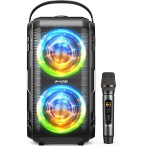 Bluetooth Speaker with Wireless Microphone, W-KING 80W Portable Loud Party Bluetooth Speaker-2 Full Range Drivers/Deep Bass, 105dB Sound, Karaoke Machine for Adults/Kids with Lights/IPX5/U-Disk/TF/AUX