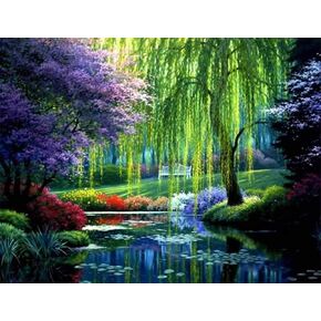 الطلاء بالأرقام للبالغين، لوحة رسم DIY مع 4 فرش طلاء ودهانات أكريليك، ديكور هدايا قماش ملفوف مقاس 40.64 سم × 50.8 سم، منظر طبيعي للربيع في الحديقة in Kuwait