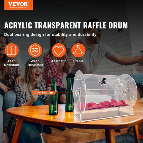 VEVOR Raffle Drum,Holds 2500 Tickets or 100 Ping Pong Balls, Metal Lottery Spinning Drawing with Wooden Turning Handle,11.6 x Ø7.48 inch Brass Plated Raffle Ticket Spinning Cage, for Bingo Ballot Pa in Saudi Arabia