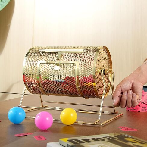 VEVOR Raffle Ticket Spinner - 12 × 8 بوصة رسم دوار يانصيب طبل السحب، صندوق لف تذاكر يانصيب مطلي بالنحاس مع مقبض خشبي دوار يحمل 2500 تذكرة أو 100 كرة بينج بونج للمناسبات in Saudi Arabia