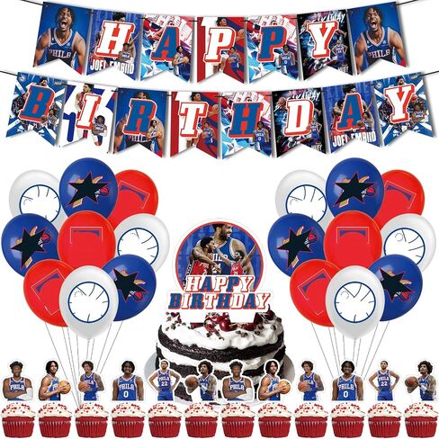 For Philadelphia Complete Basketball Celebration Pack: For 76ers Festive Birthday Decor with Banner, Cake & Cupcake Toppers, Balloons - Perfect for Kids & Adults in Saudi Arabia