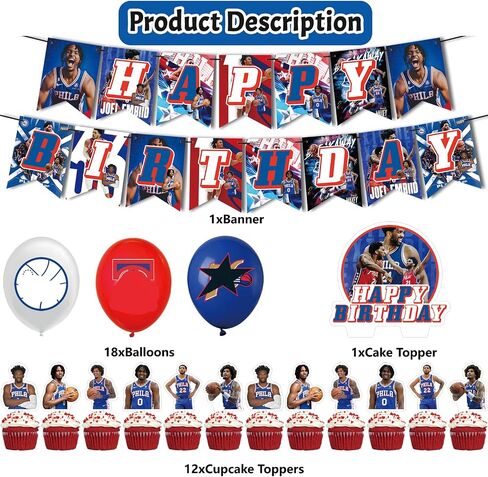 For Philadelphia Complete Basketball Celebration Pack: For 76ers Festive Birthday Decor with Banner, Cake & Cupcake Toppers, Balloons - Perfect for Kids & Adults in Saudi Arabia
