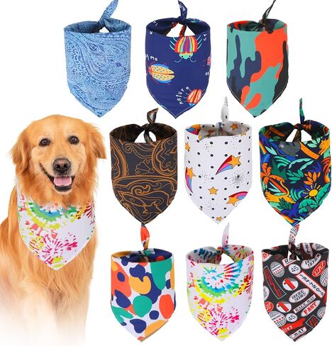 9 Pack Dog Bandanas, Polyester Dog Bandana Bulk for Boy Girl, Pet Scarf Washable, Stripe Pattern in Kuwait
