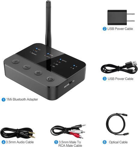 Bluetooth 5.2 Transmitter Receiver for TV Home Stereo,Long Range,aptX HD/Low Latency Audio Adapter for 2 Wireless Headphones Easy Setup,Optical,RCA,3.5mm AUX in Kuwait